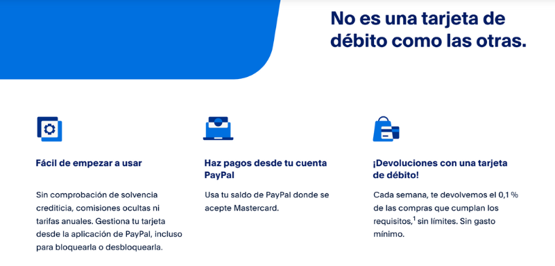 Aspectos de la tarjeta PayPal Business Debit Card.